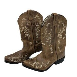 Smoky Mountain Western Boots Jolene Snip Toe Waxed Brown Youth Girls Sz 3.5